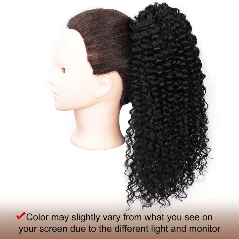 Vigorous Drawstring Ponytail Extension 14Inch Short Afro Kinky Curly Ponytail for African Women Fluffy Pony Tails Hair Extensions Synthetic Hairpiece for Daily Use(1B) - Image 5